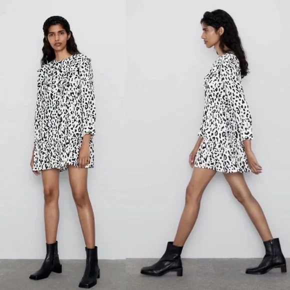 NWOT Zara Animal Print Babydoll Mini Dress - Picture 3 of 12